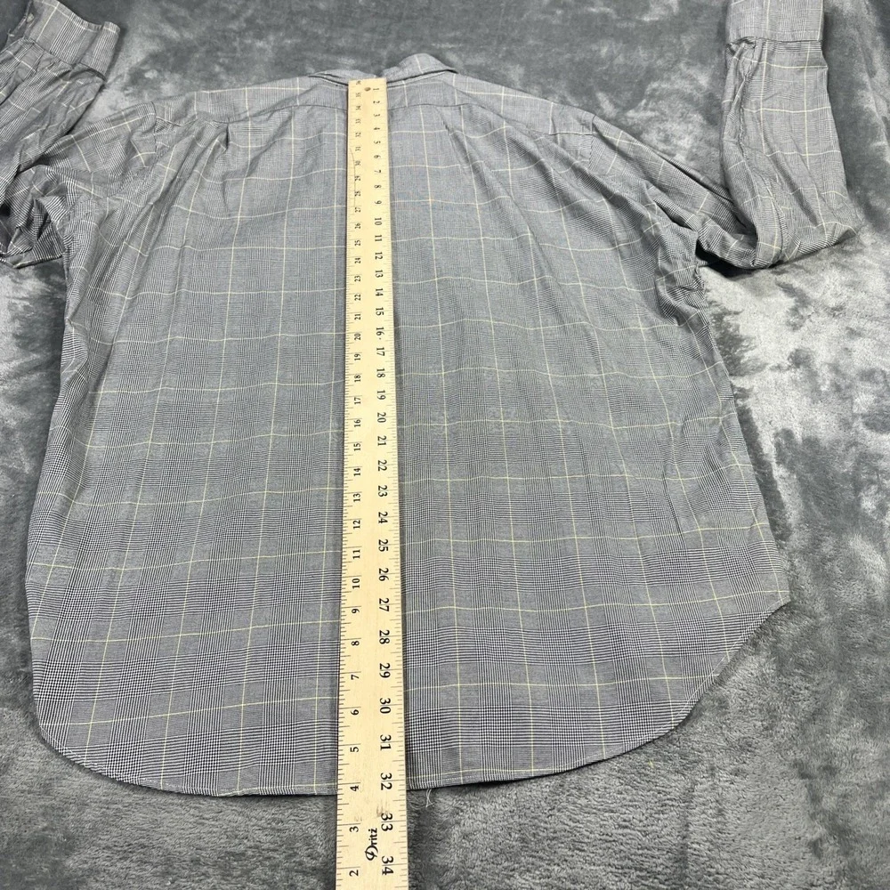 Polo Ralph Lauren Shirt Mens XL Gray Plaid Houndstooth‎ Long Sleeve Button Up